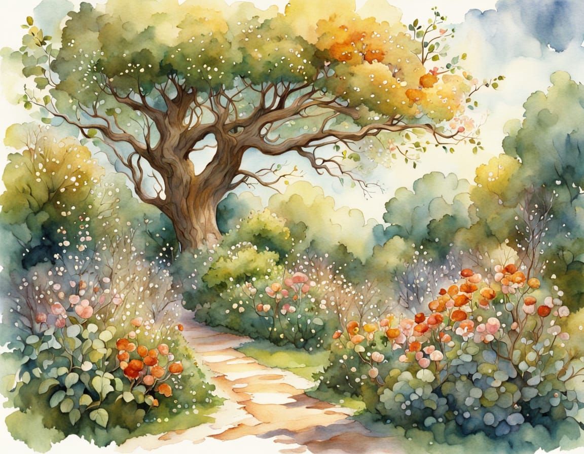 Vibrant Garden Fantasy in Whimsical Storybook Style