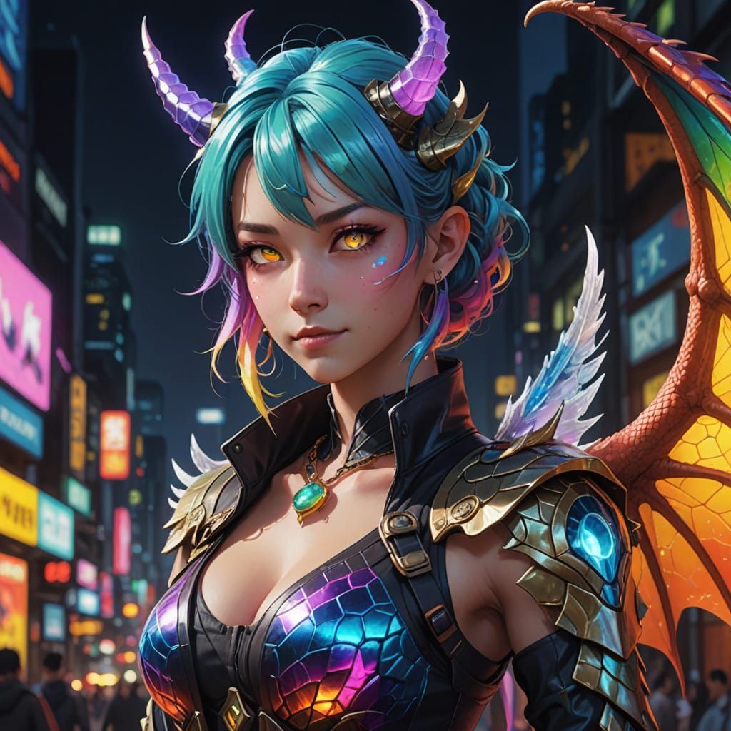 Cyberpunk Dragon Goddess Unveils Radiant Beauty