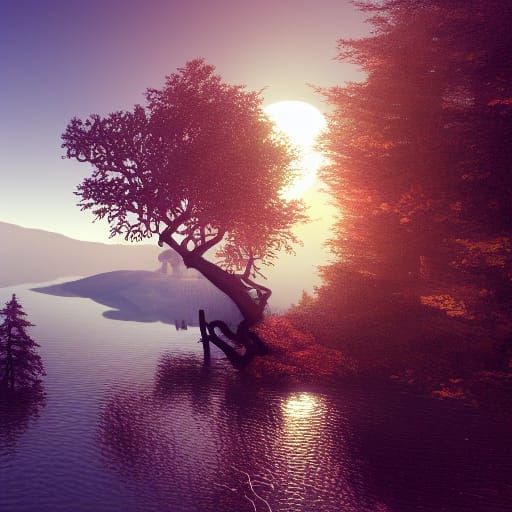 Lake Tree in Detailed Fantasy Concept Art