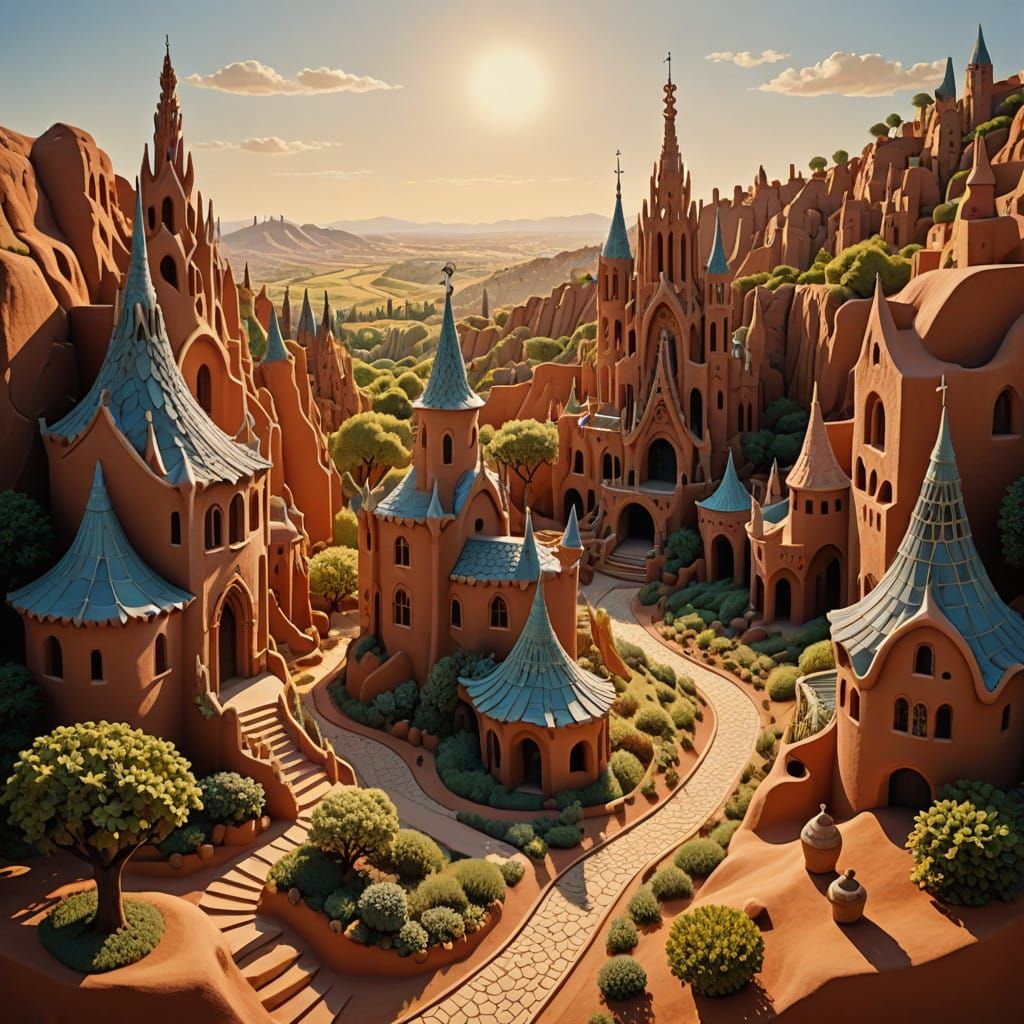 Whimsical Clay World with Terracotta Hues and Intricate Text...