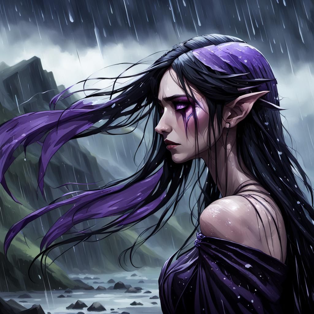 Mourning Purple Elf in Rainy Mountains