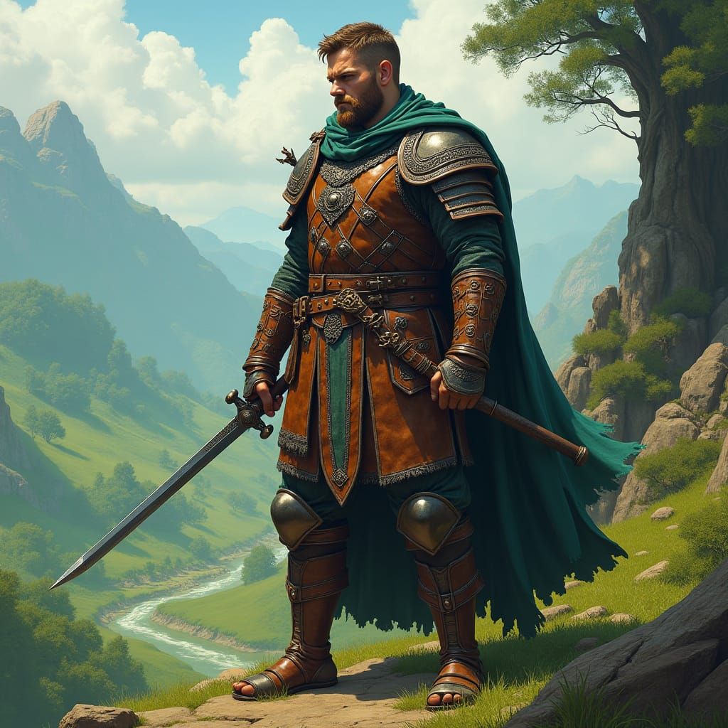 Heroic Anglo Warrior in Mystical Landscape