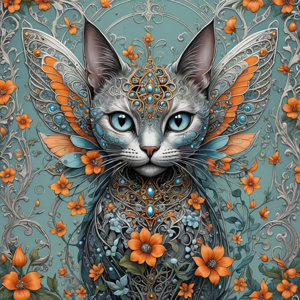 Funky Alien in Flower Land: Gothic Romantic Illustration