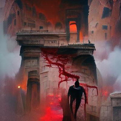 Post-Apocalyptic Bloody Ruins with Traveler