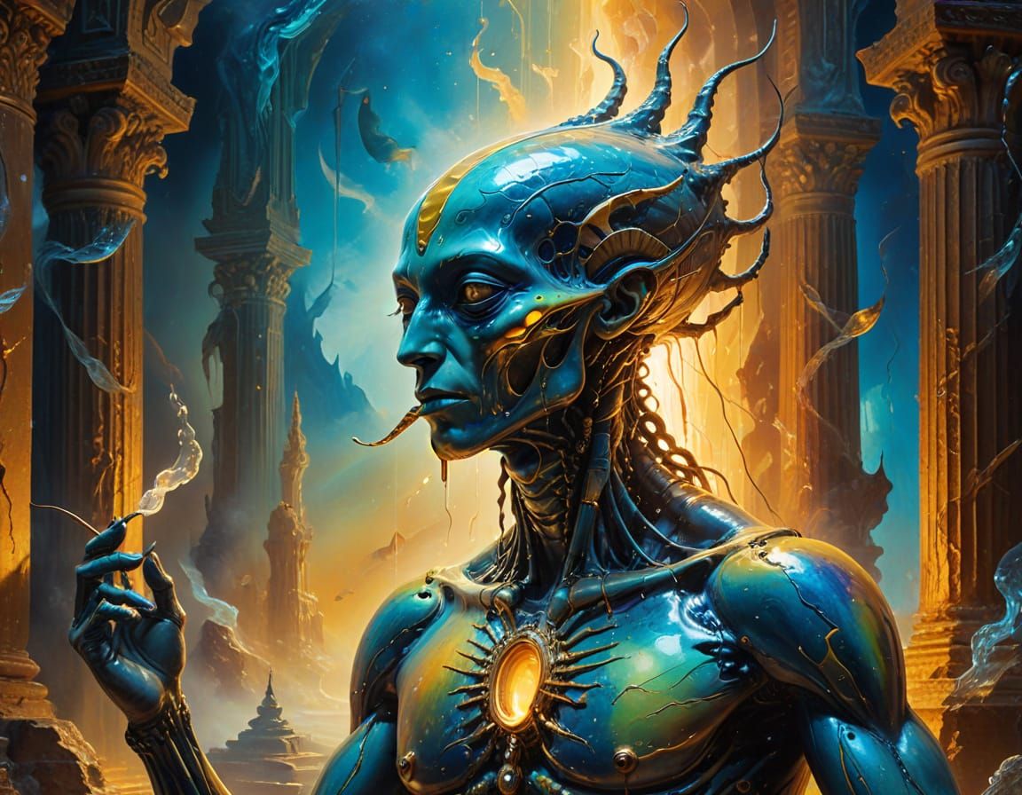 Surreal, Dreamlike Alien in Ancient Temple