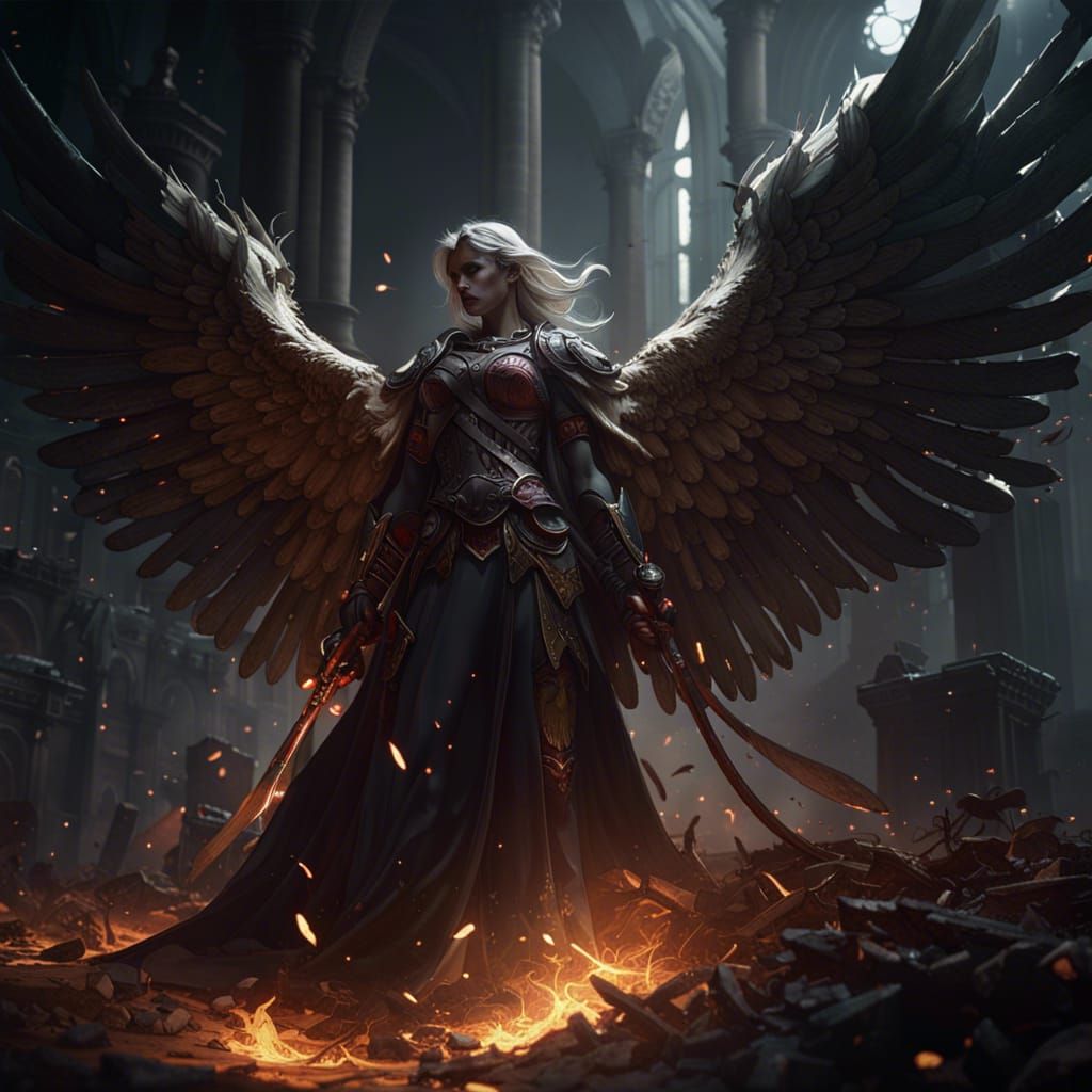 Fallen Angel of War in Dark Fantasy Style