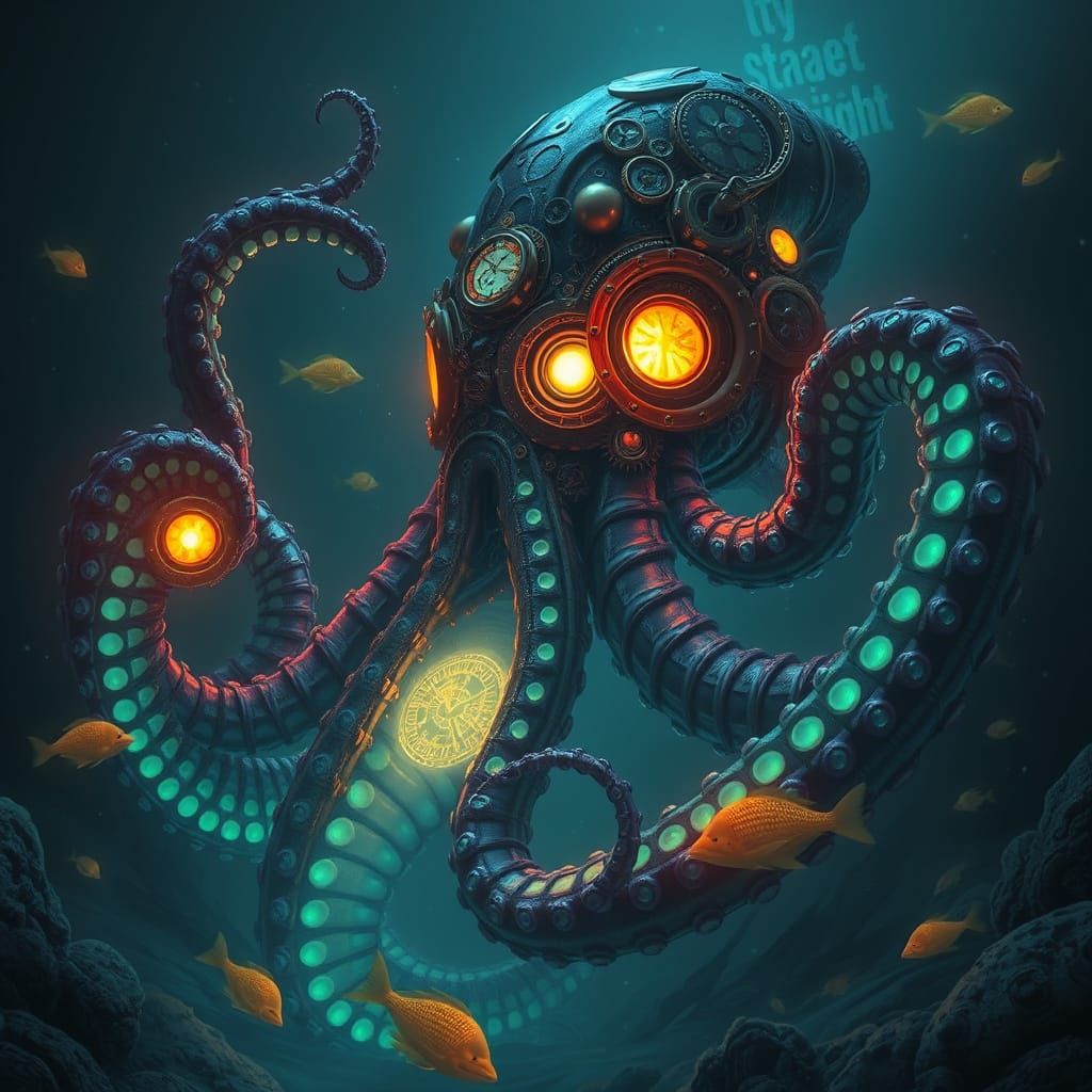 Bioluminescent Steampunk Kraken Emerges From Alien Depths