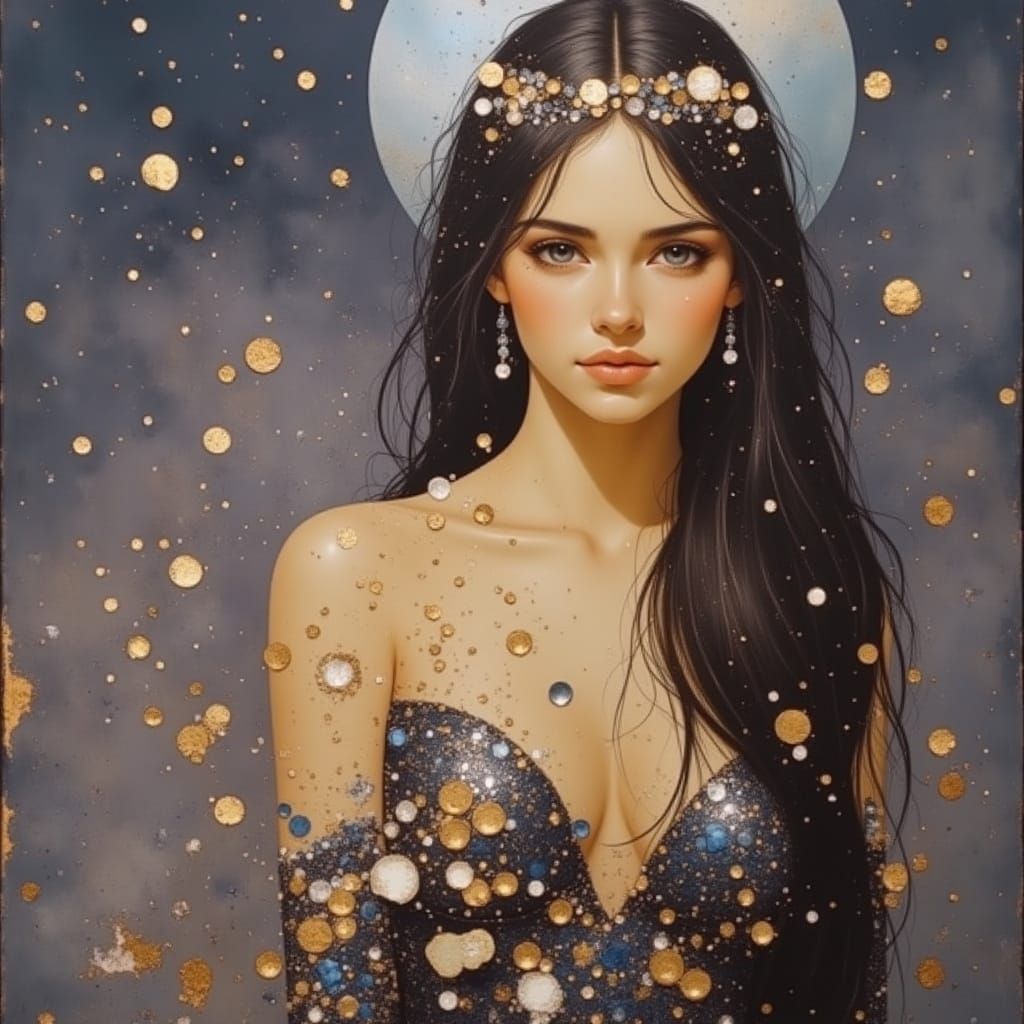 Goddess of Jewels Illuminated by Lunar Glow in a Masterful O...