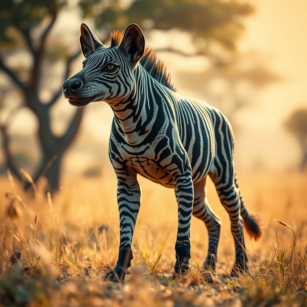 Terrifying Canine-Chameleon-Zebra Hybrid in Savannah