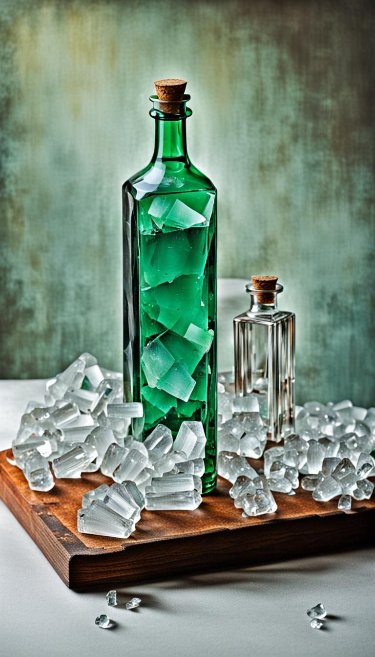 Broken Crystal Bottle on a Table
