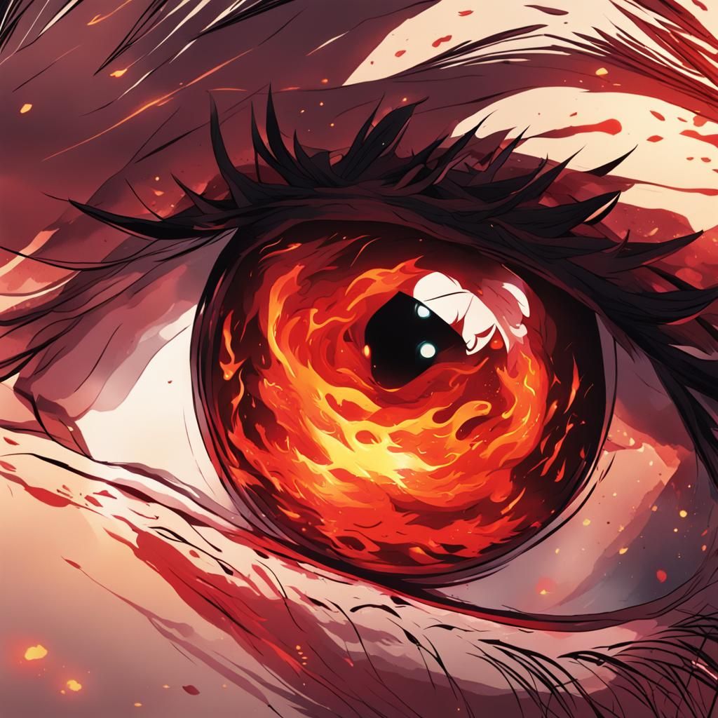 Volcanic Red Eye in Cel-Shaded Anime Style