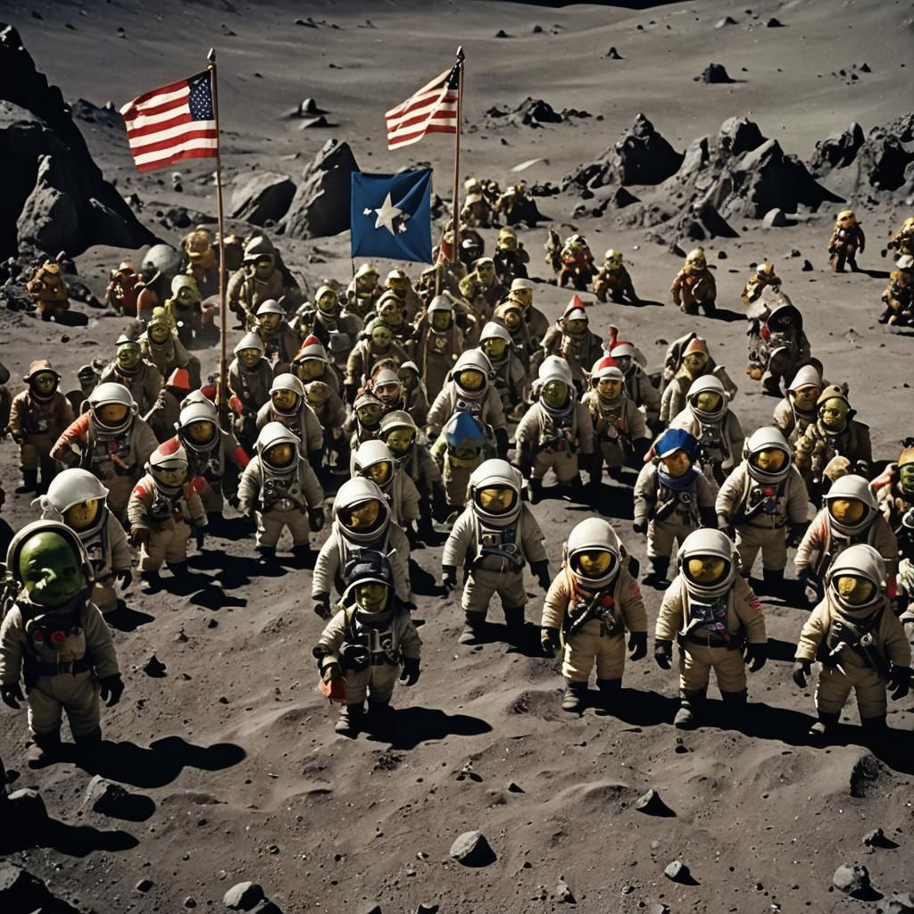 Fantasy Crowd on the Moon: A Cinematic Film Still