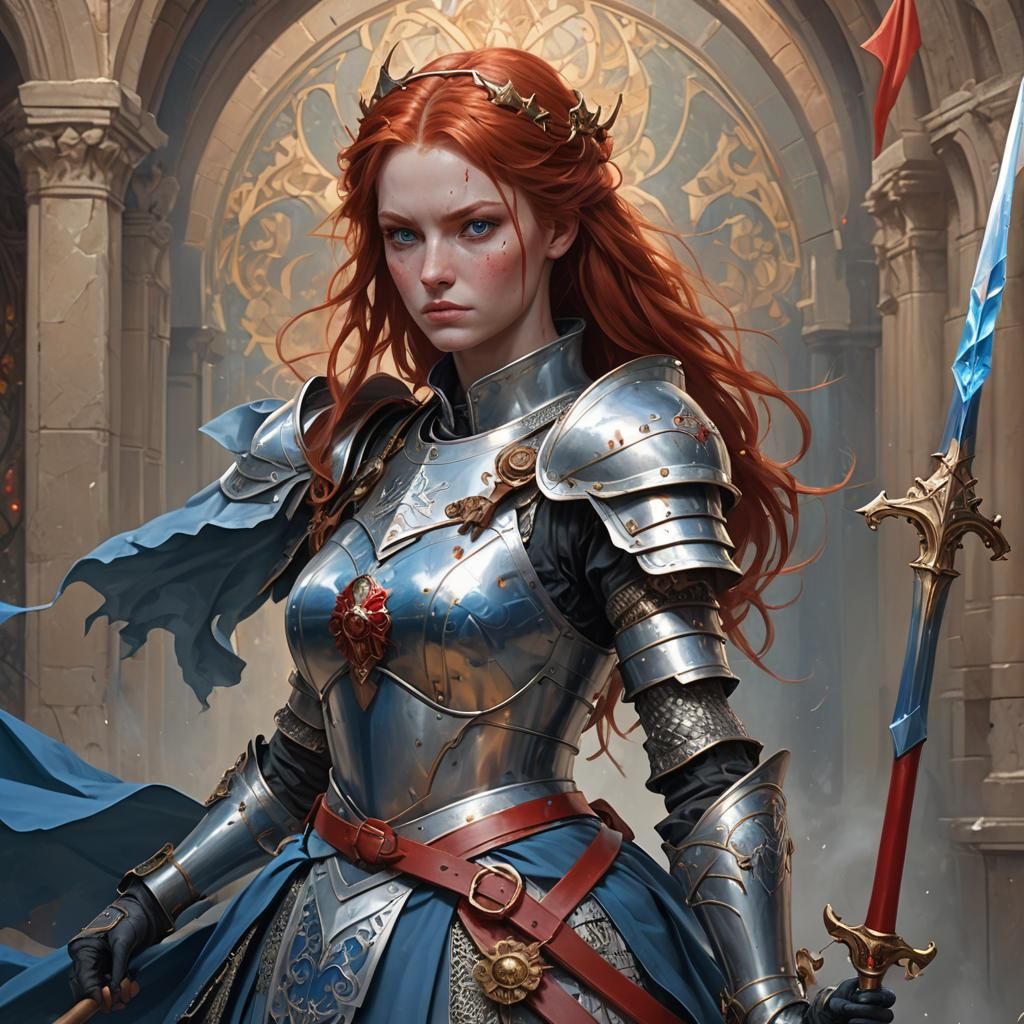Red Haired Knight Portrait in Hyperdetailed Style