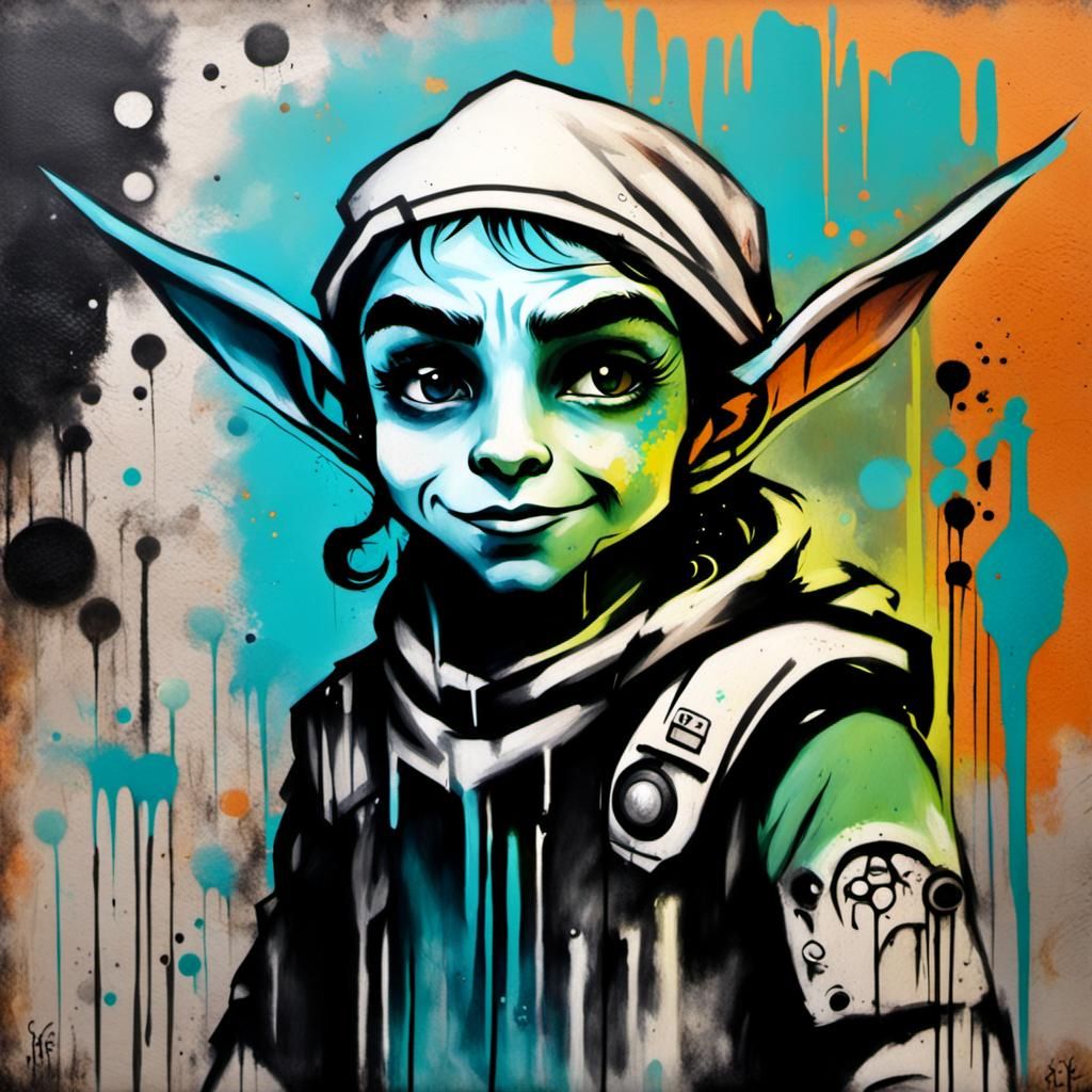 Graffiti Elf Depiction in Sci-Fi Style