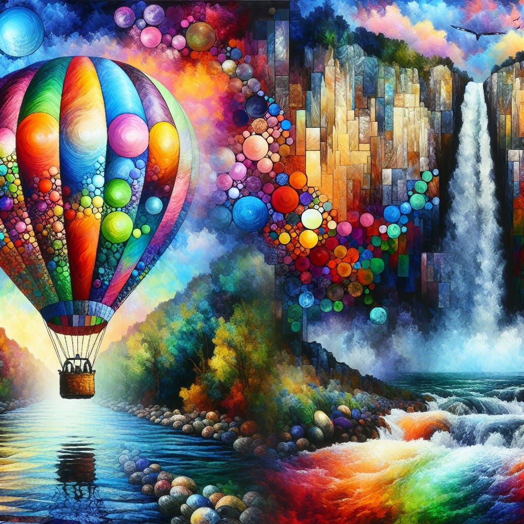 Vibrant Hot Air Balloon Dreamscape Over Angel Falls in Oil a...