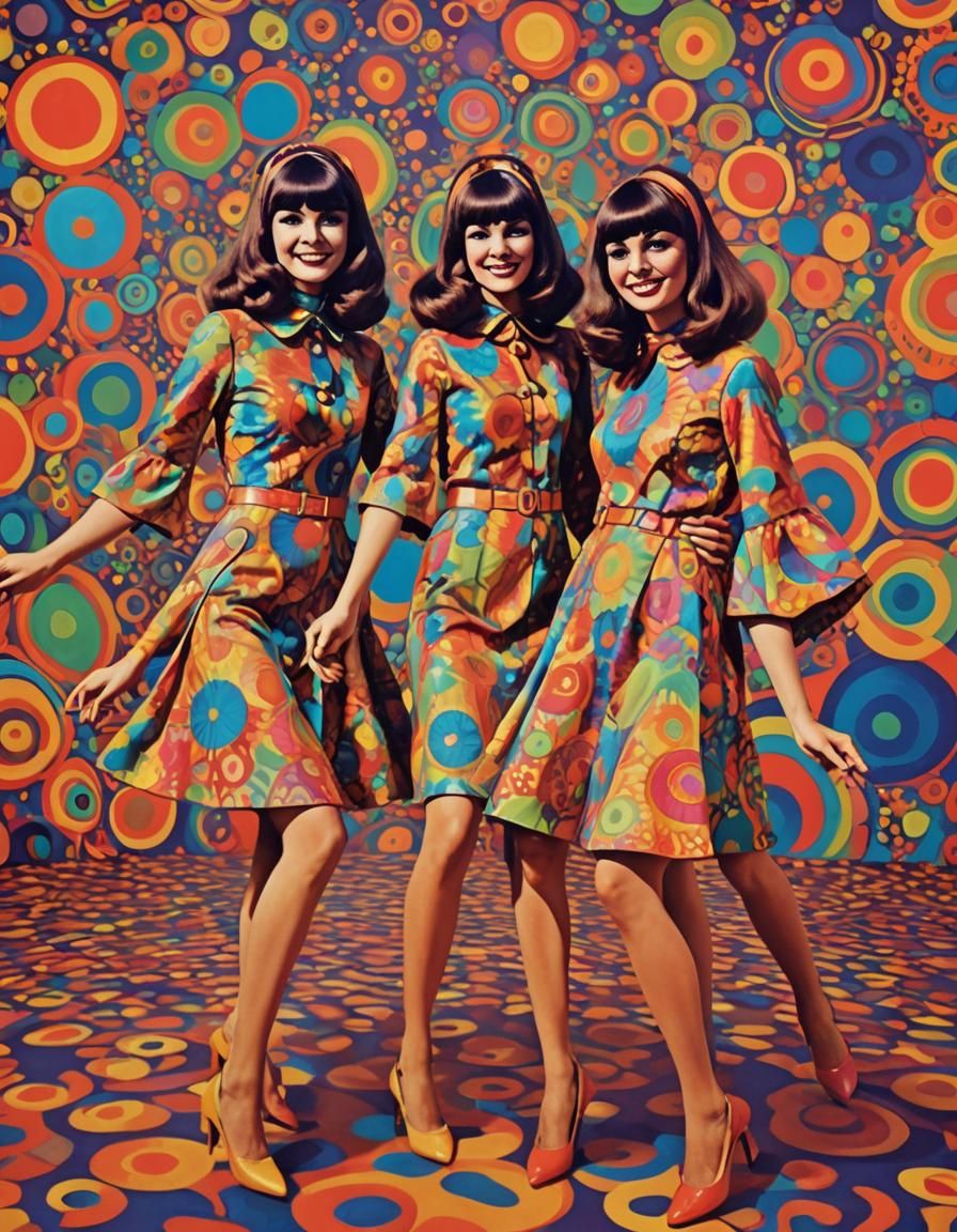 Two psychedelic gorgeous girls, gentle faces, of the sixties...