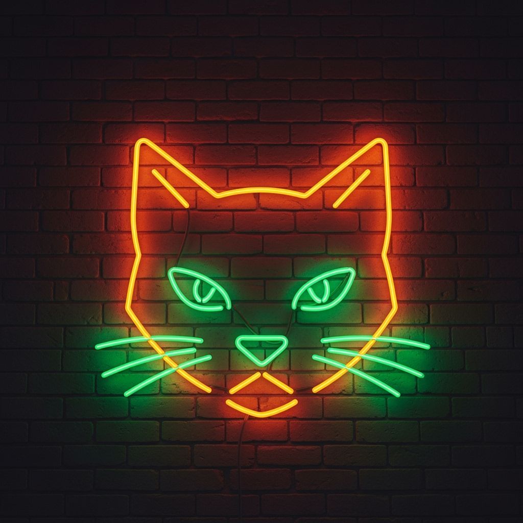 Neon Cat Sign in Orange and Green