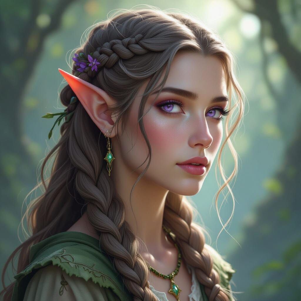 Wood Elf Druid with Violet Eyes in Concept Art Style