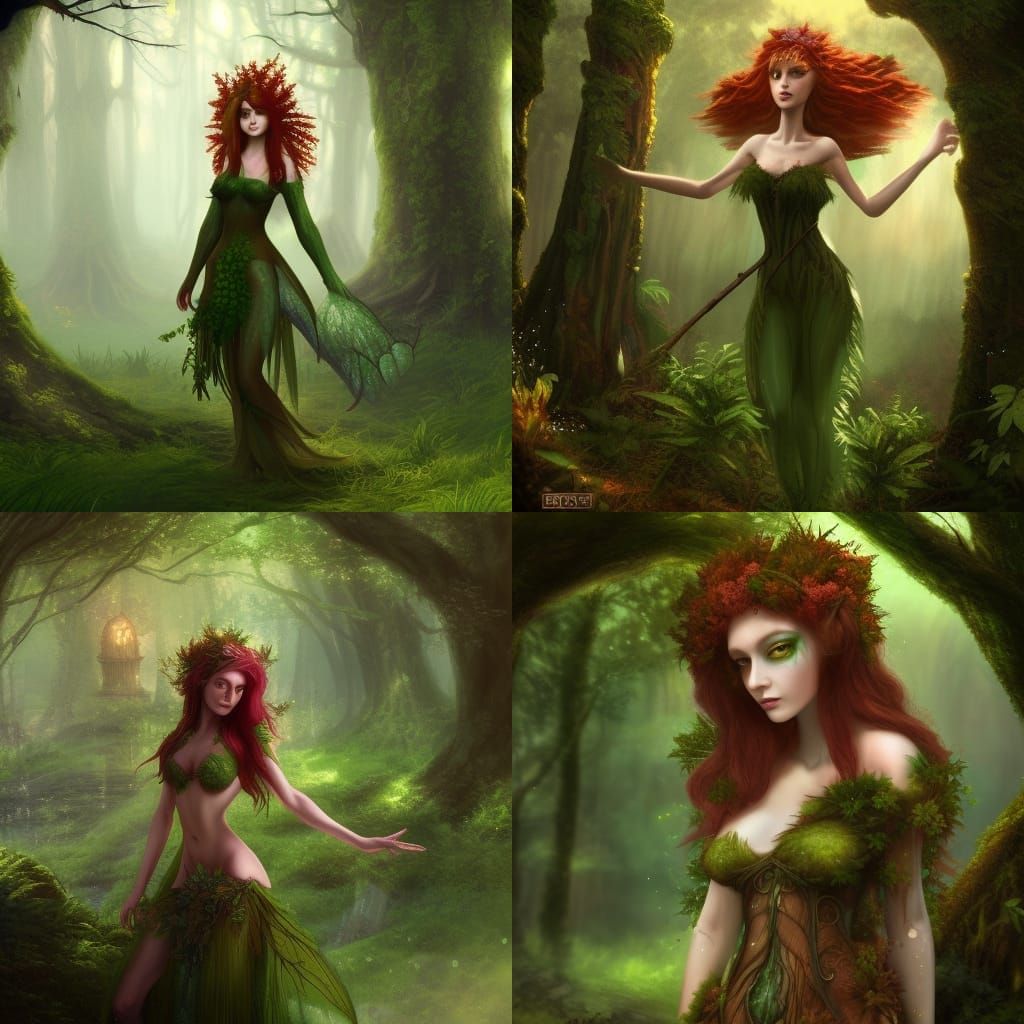 Auburn Haired Dryad Fairy in Medieval Forest