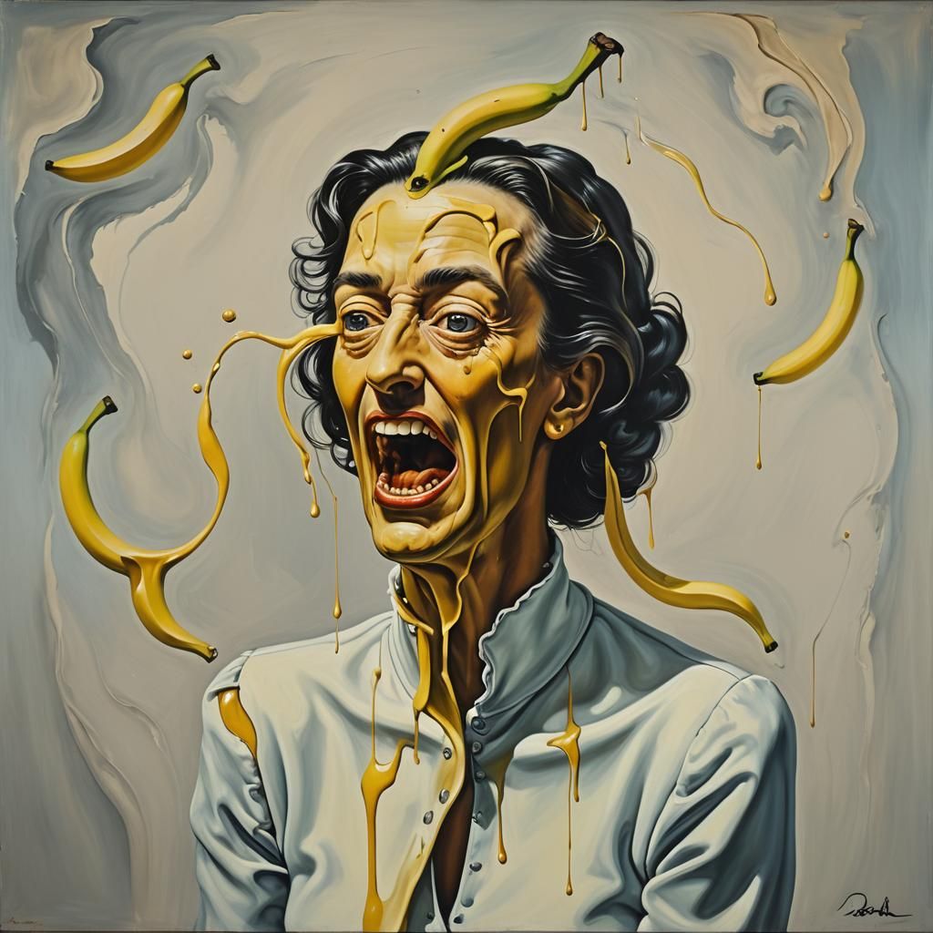 Surreal Banana Woman Burping in Dali Style