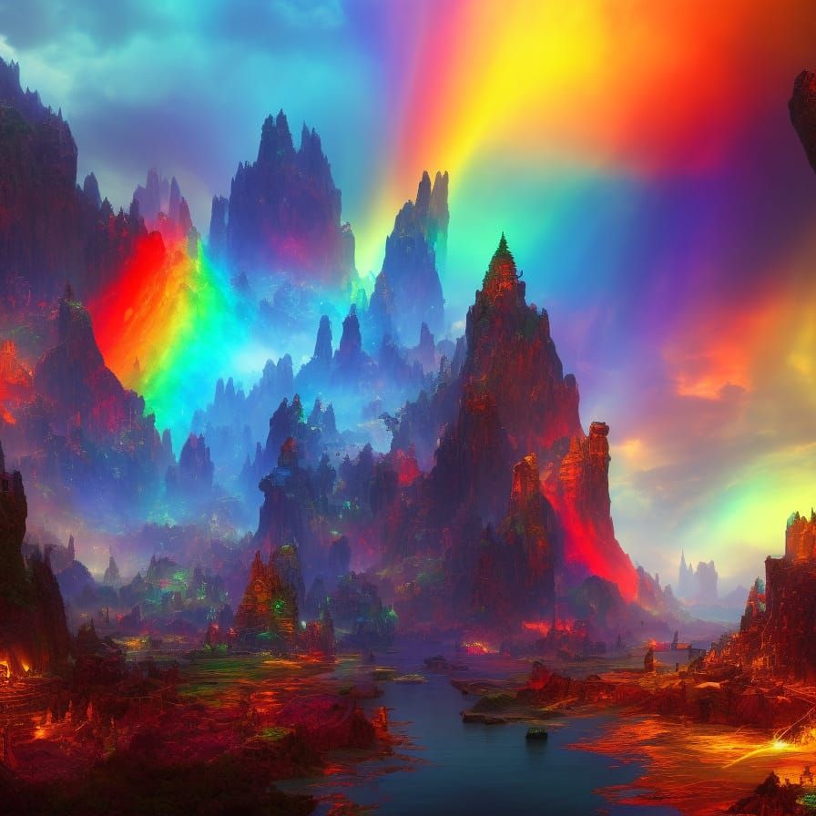 Fantastical Rainbow Matte Painting in Deep Color