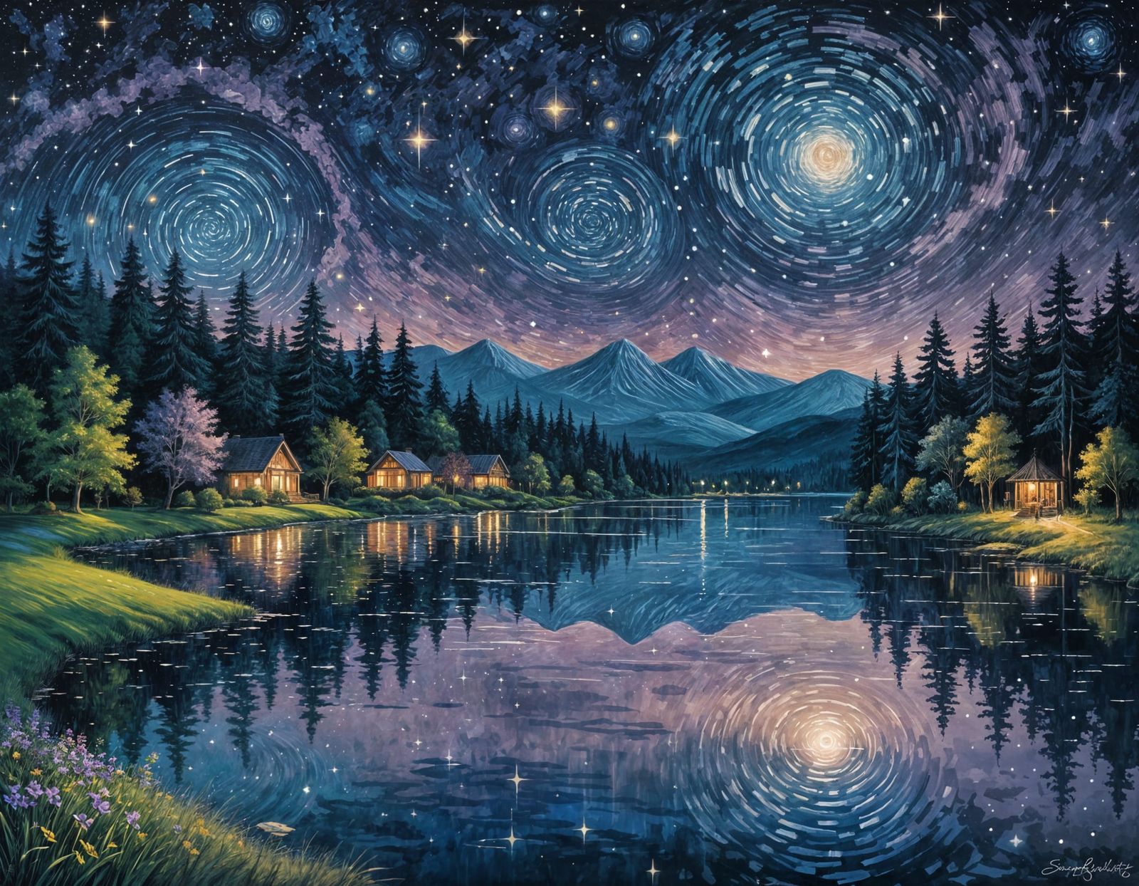 Starry Night: Tranquility Over the Lake