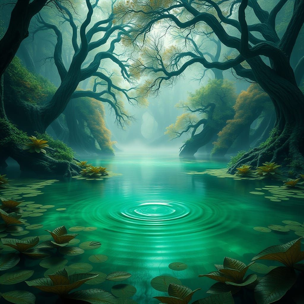 Enchanted Emerald Lake in a Mystical Realm