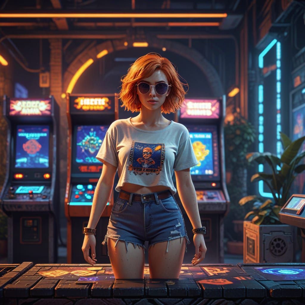 8-Bit Woman in Arcade Game Style