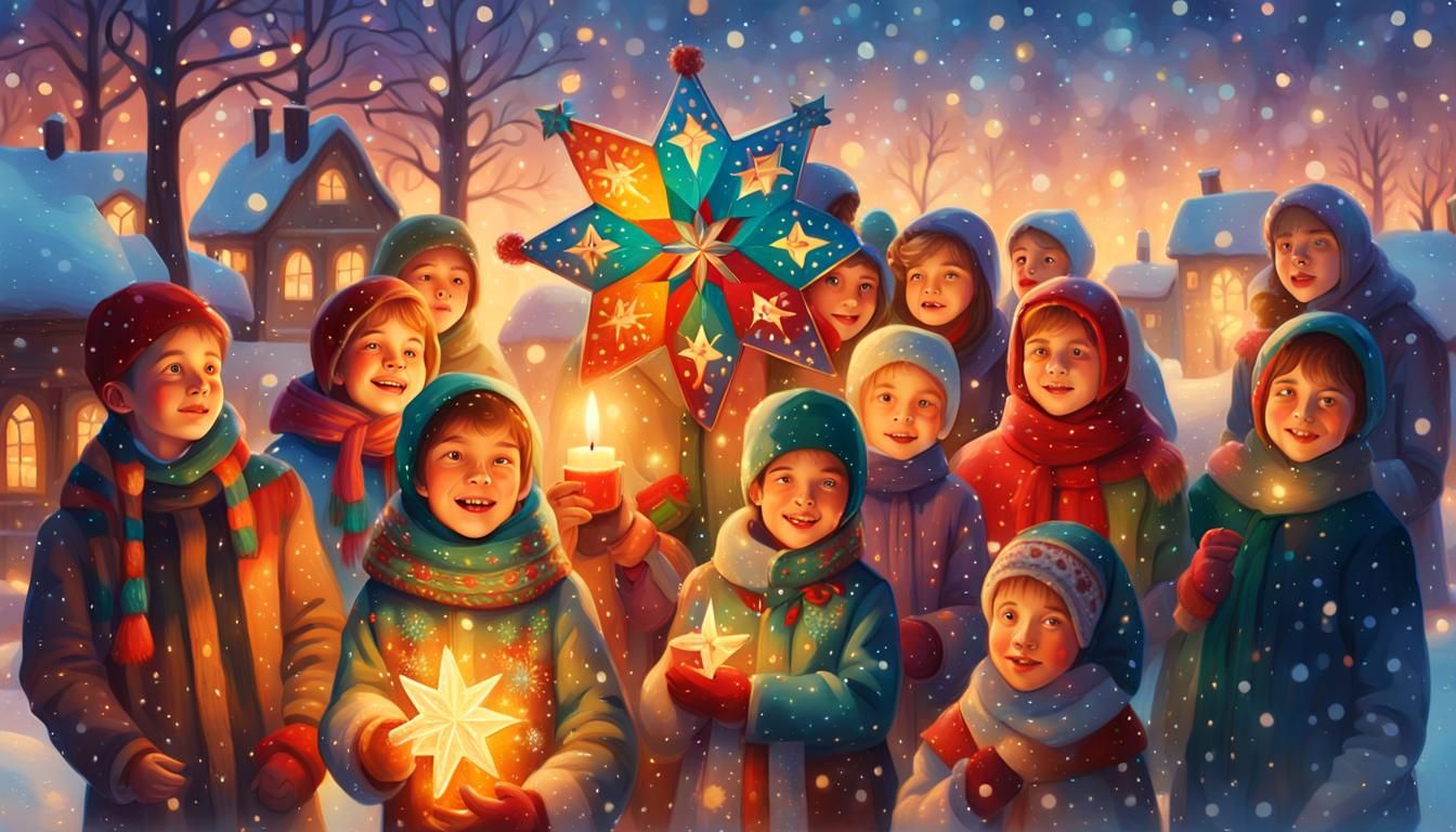 Ukrainian Children Sing Schedrivki Under Vibrant Winter Star...