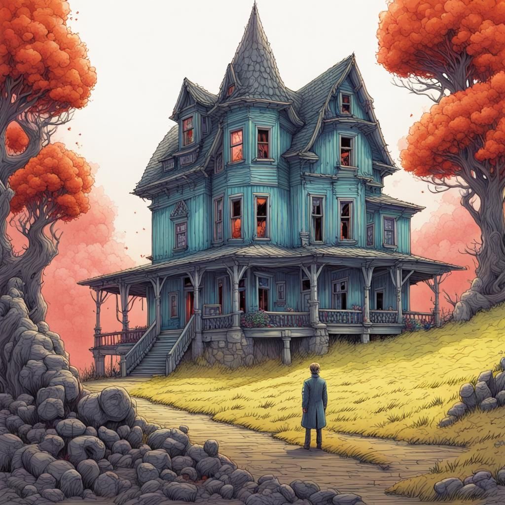Farmhouse on the Edge: A Sci-Fi Horror Drawing