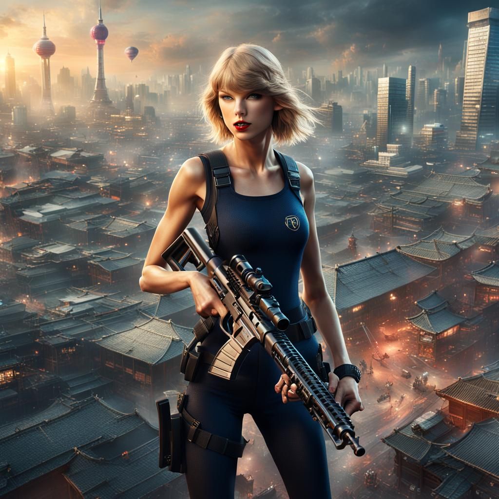 Taylor Swift as Hitwoman in Seoul: Detailed Matte Painting