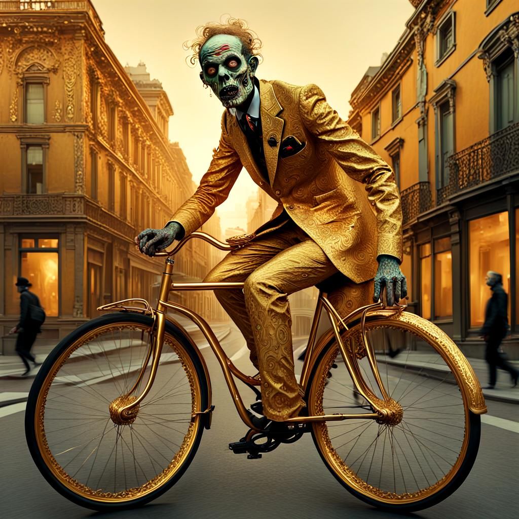 Golden Zombie Cyclist in Surreal Twilight