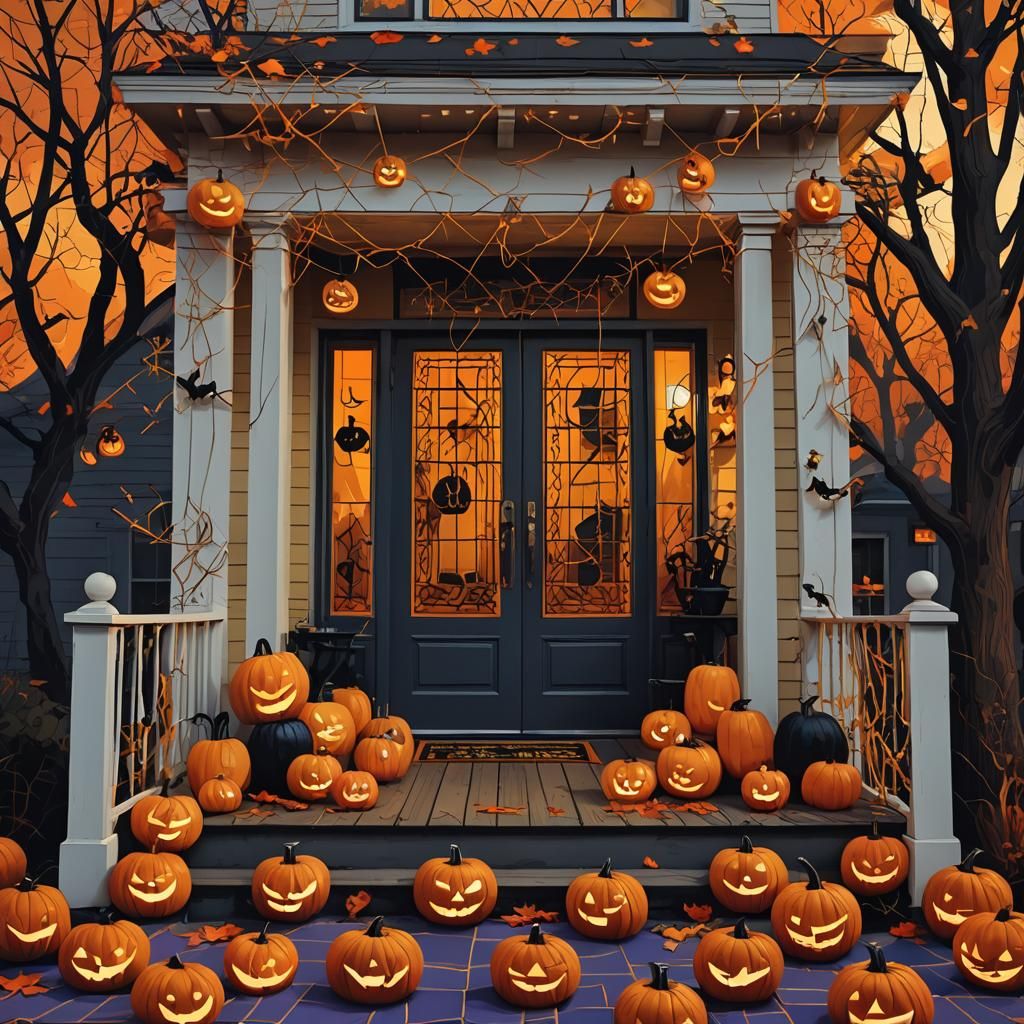 Halloween Jack-o'-Lanterns in Pop Art Style