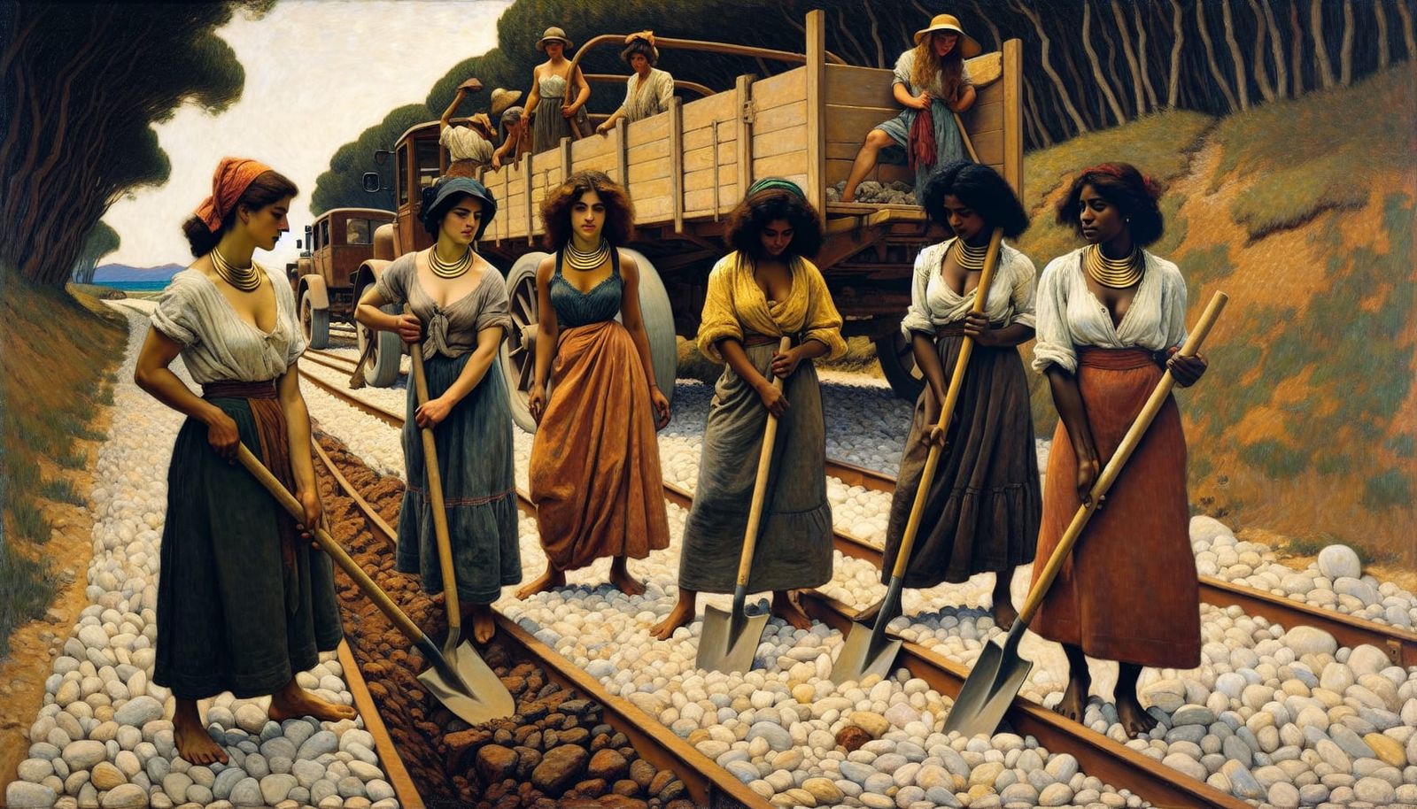 Road Repair Crew in Post-Impressionist Style