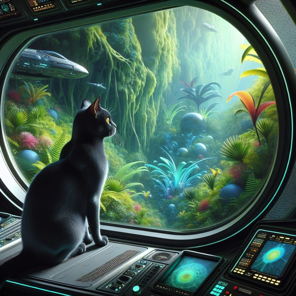 Cat Pilot on Alien Planet Adventure