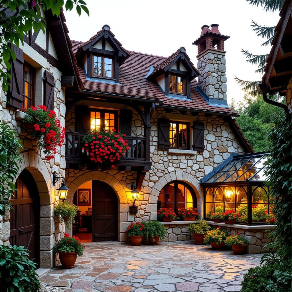 Medieval House with Courtyard and Flower Terrace