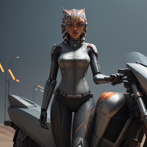 Ahsoka as Futuristic Biker: Sci-Fi Art