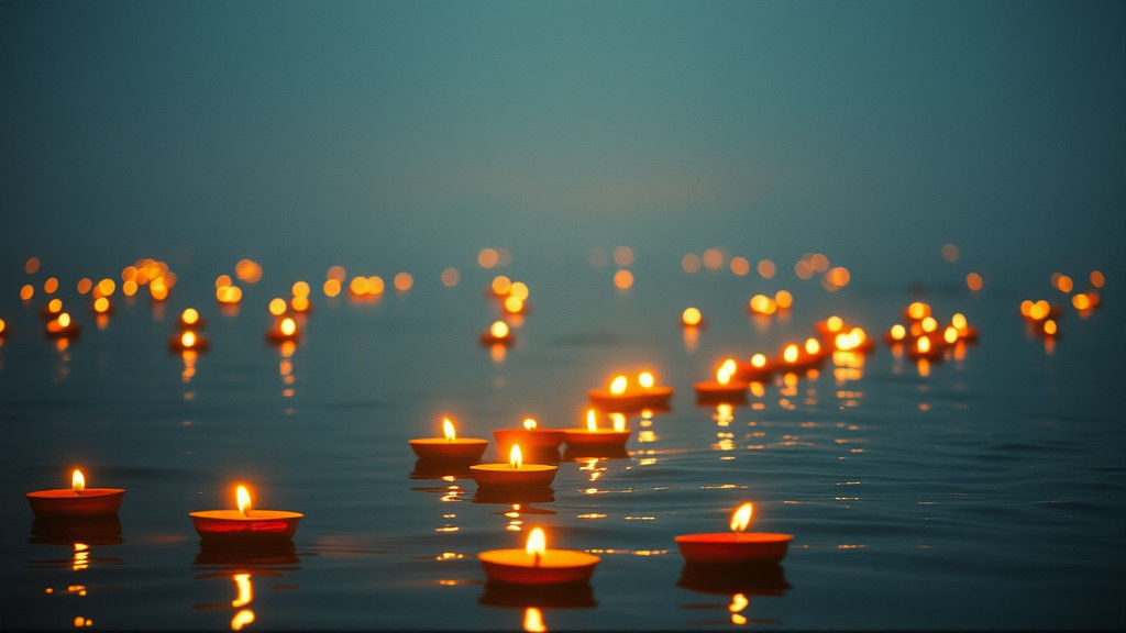 Glowing Diyas on Ganga River: A Cinematic Film Still