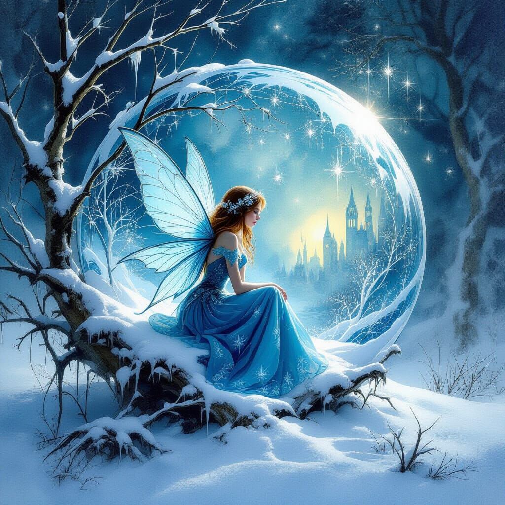 Surreal Winter Landscape in Art Nouveau Style