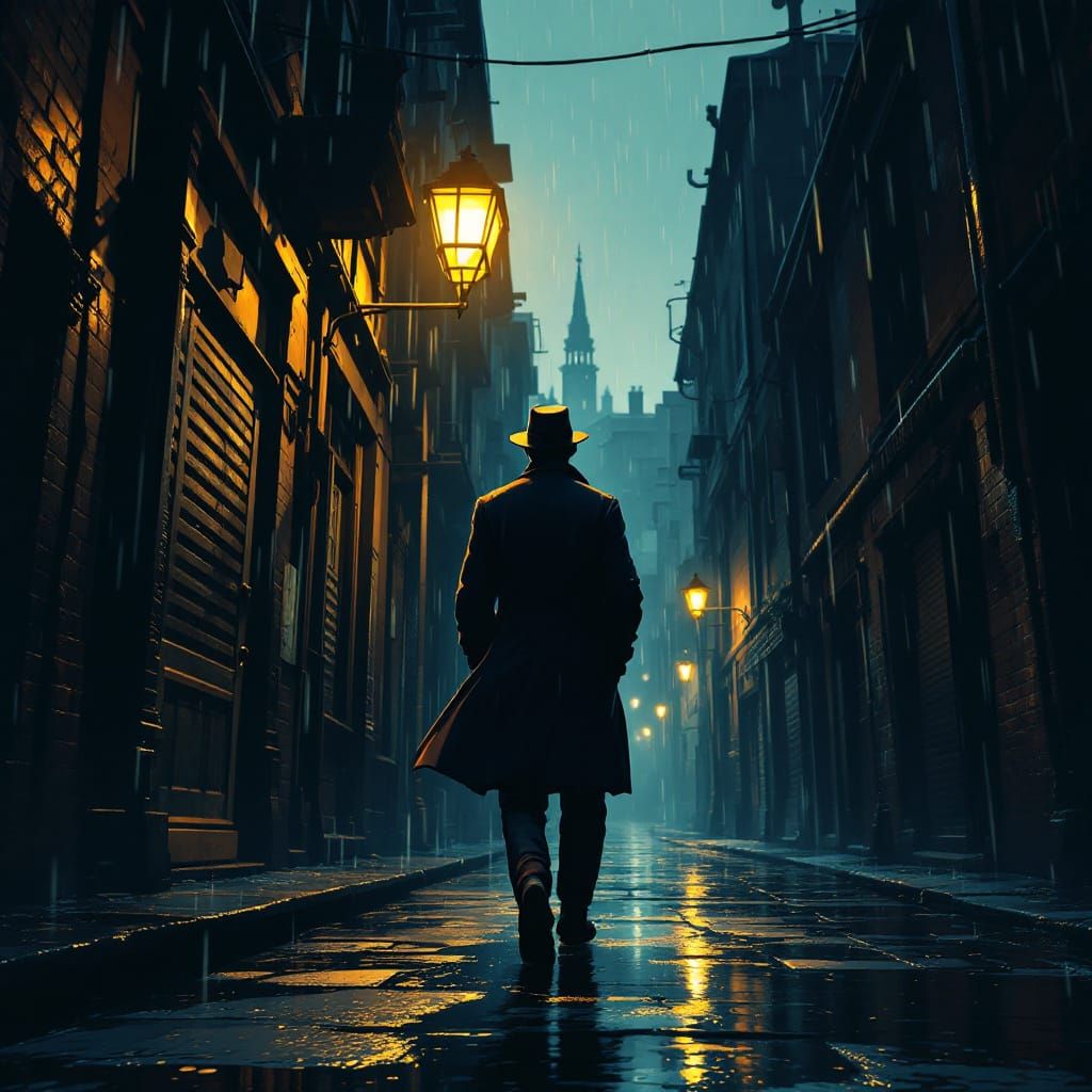 Anime Detective in Noir Alleyway