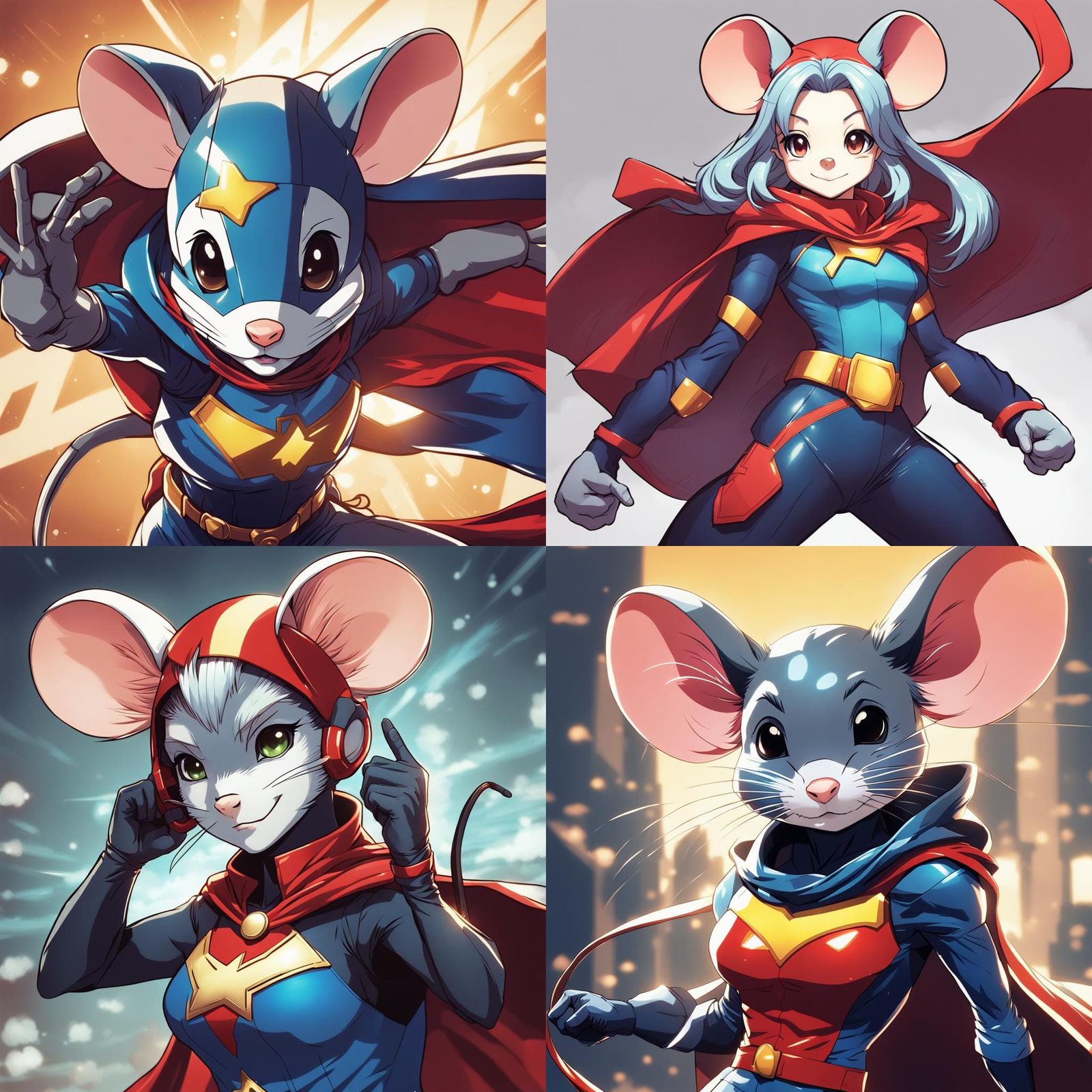 Anime Superhero Mouse in Cel-Shaded Style