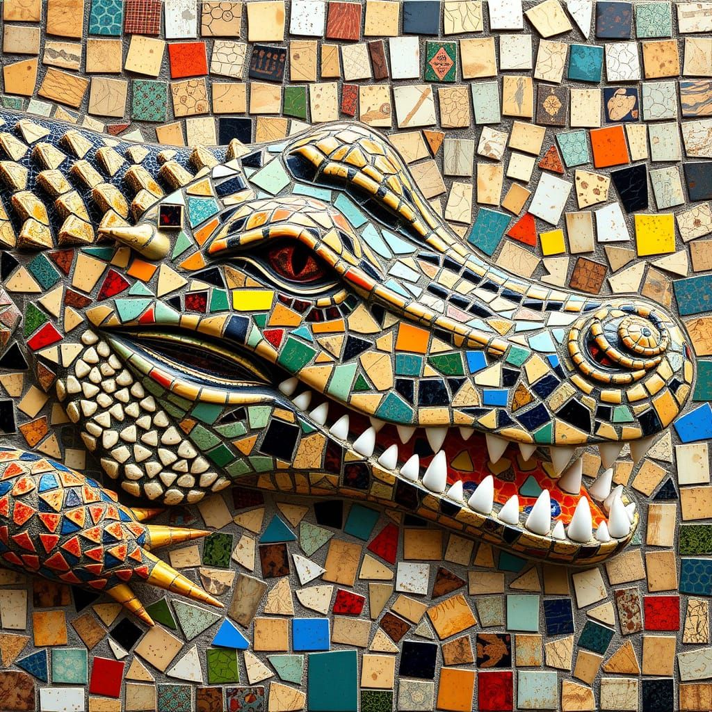 Gaudi-Inspired Mosaic Crocodile Head
