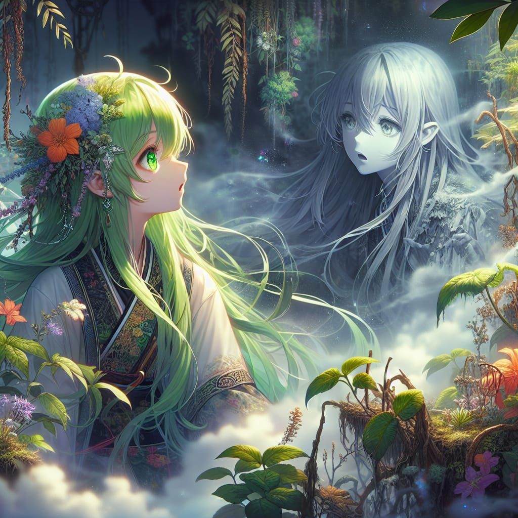 Anime Girl Gazing into Misty Apparition