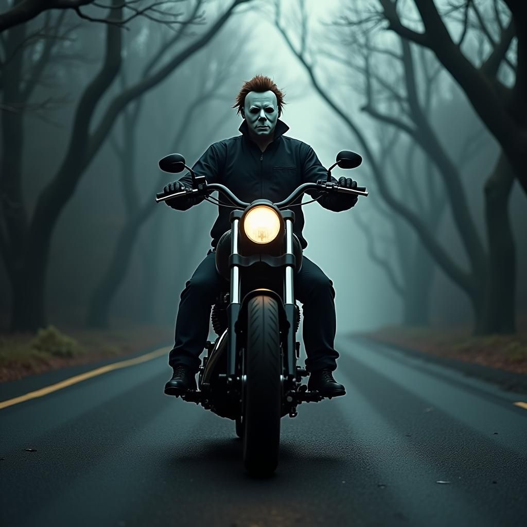 Michael Myers Rides Harley in Cinematic Darkscape