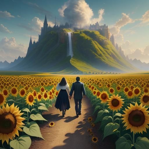 Heavenly Joy: A Couple in Sunflower Field