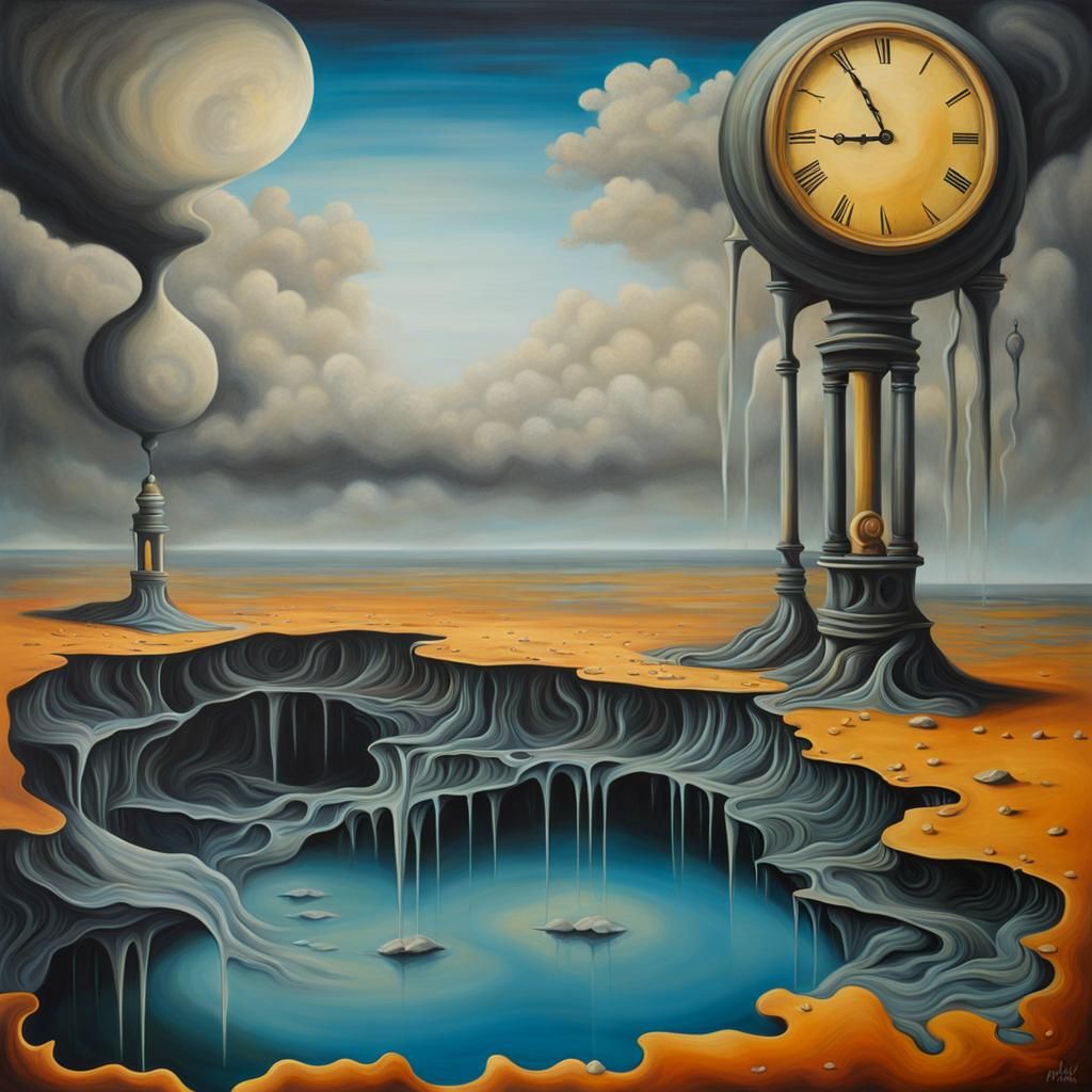Surreal Melting Clock Oil Painting on Canvas