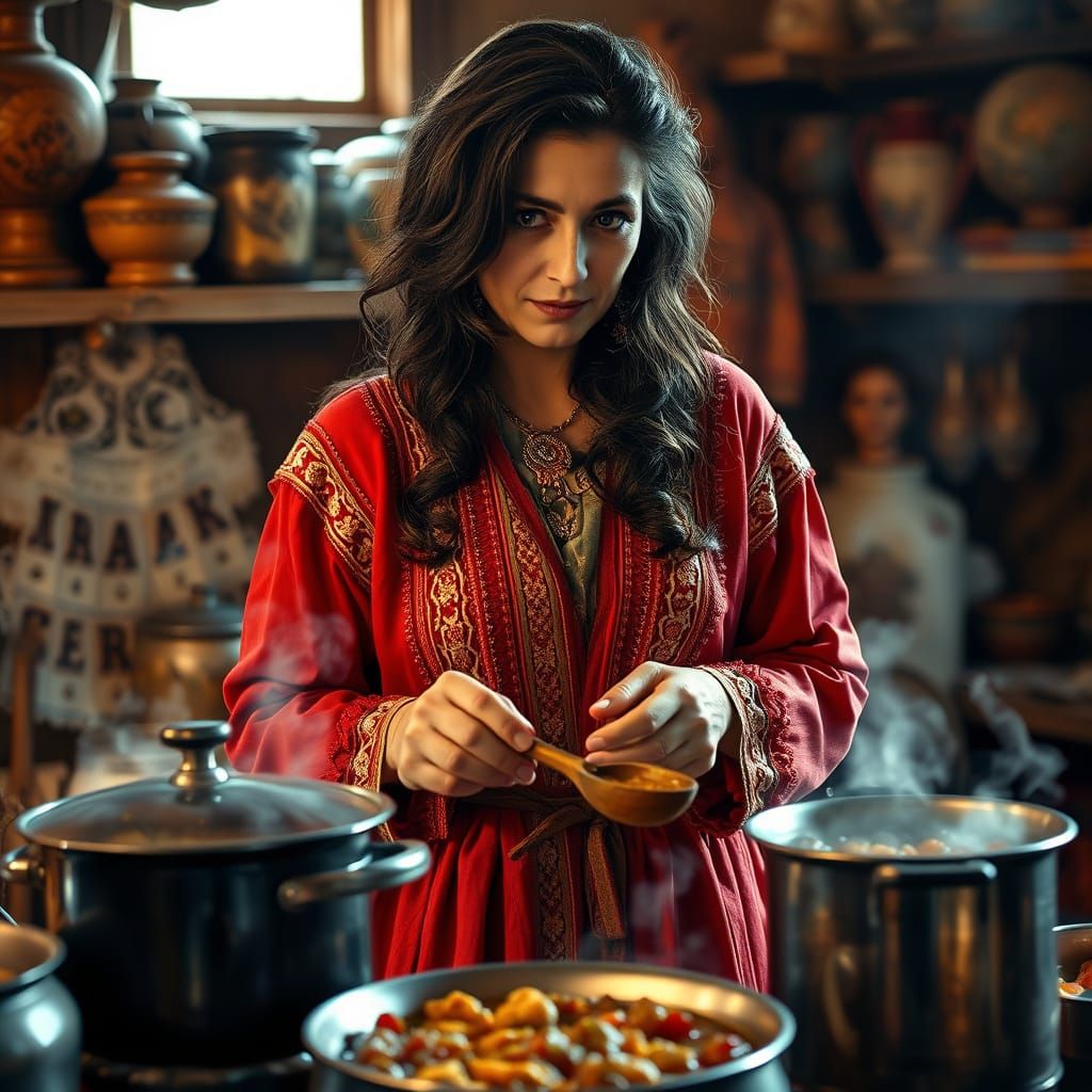 Romani Woman in Cozy Kitchen