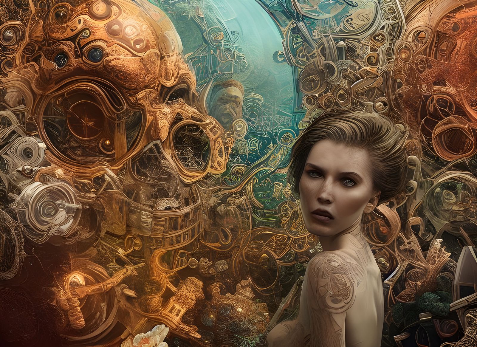 Intricate Transformation in Noir Watercolor Style