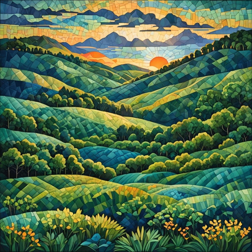 Quilted Landscape with Sunrise