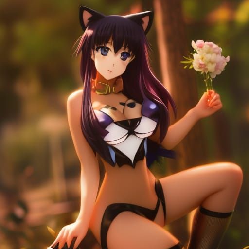 Cute Anime Catgirl in Colorful Vector Art Style